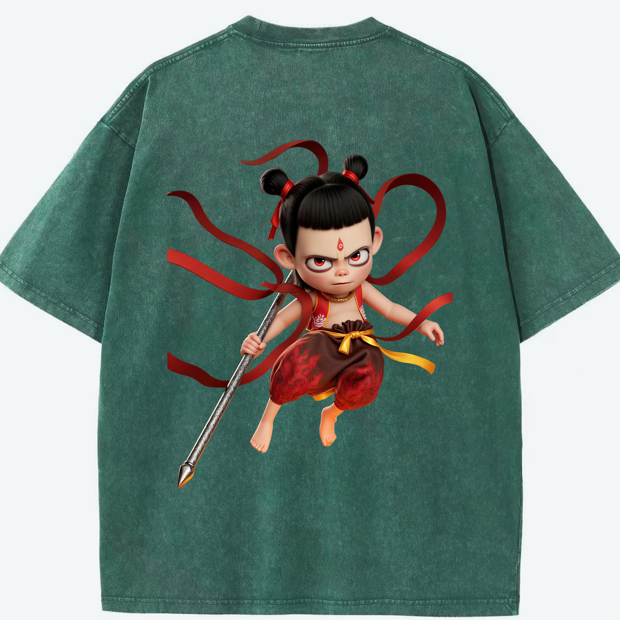 （画像用） Ne Zha 2 ナタ 魔童の大暴れ 綿100% ヴィンテージ風 半袖Tシャツ（背面プリント）